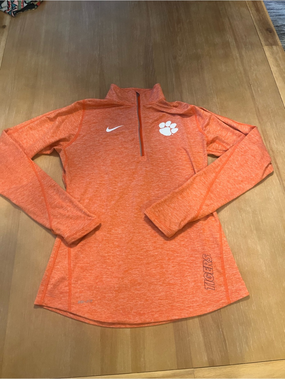 Nike Dri Fit Clemson Tigers 1/4 Zip Long Sleeve Orange Shirt Top Womens Small